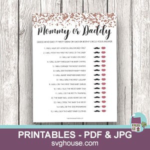 Guess who said it Mommy or Daddy Baby Shower Game Template Printable Baby Shower Game Card Virtual Shower Game Activity